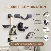 PawHut Cat Wall Shelf with Scratching Post, Play Balls, Platforms, Dark Grey(m-5)
