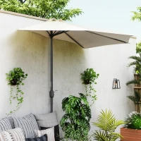 Outsunny 9.8ft Half Umbrella Semi Round Patio Parasol with Crank Handle, Top Vent for Garden, Balcony- NO BASE INCLUDED, Cream(m-1)