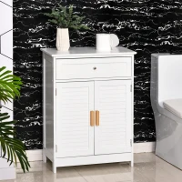 kleankin Bathroom Floor Cabinet, Freestanding Storage Cabinet with Double Doors and Drawer,  White(m-10)