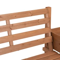 Outsunny Wood Outdoor Bench with Planter Boxes 2-Seater Garden Bench with Slat Seat and Back Dark Brown(m-9)