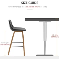 HOMCOM Counter Height Bar stools Set of 2 Mid-Back PU Leather Bar Chairs with Wood Legs, Black(m-7)
