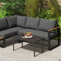 Outsunny Metal Outdoor Side Table, Rectangle Patio Coffee Table with Woodgrain Tabletop for Outside Garden, Brown(m-10)