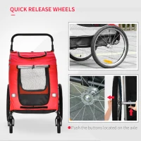 Aosom Dog Bike Trailer, 2-in-1 Dog Wagon Pet Stroller for Travel with Universal Wheel Reflectors Flag, for Small and Medium Dogs, Red(m-7)