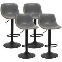 HOMCOM Adjustable Bar Stools, Swivel Bar Height Chairs Barstools Padded with Back for Kitchen, Counter, and Home Bar, Set of 4, Gray(m-1)