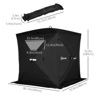 Outsunny 2-4 Person Pop-up Ice Fishing Tent Portable Ice Fishing Shelter with Windproof Windows and Carrying Bag Hub Fish Shelter, Black(m-3)
