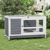 PawHut Wooden Rabbit Hutch Pet House Elevated Bunny Cage Small Animal Habitat with Slide-out Tray Lockable Door Openable Top for Indoor 40.25" x 23.5" x 25" Grey(m-8)
