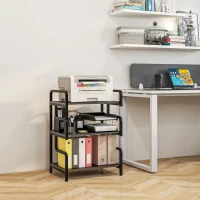 HOMCOM Free Standing Metal Storage Shelf, 3-Tier Small Shelving Unit, Printer Stand for Home Office, Living Room, Black(m-10)