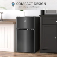 HOMCOM 3.2 Cu.Ft Mini Fridge with Freezer, Double Door Compact Refrigerator with Adjustable Thermostat, Shelf and Reversible Door for Bedroom, Dorm, Home Office, Energy Efficient, Black(m-7)