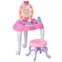Qaba Kids Vanity Table and Chair Beauty Pretend Play Set with Mirror Lights Sounds & Pretend Beauty Makeup Accessories for Girls 3+ Years Old(m-1)