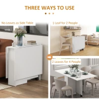 HOMCOM Folding Dining Table, 55" Drop Leaf Table for Small Spaces, Foldable Table with Storage Shelves for Kitchen, Dining Room, White(m-4)