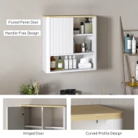 HOMCOM Bathroom Wall Cabinet, Medicine Cabinet with Fluted Panel, Curved Bathroom Cabinet with Adjustable Shelves, White(m-6)