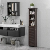 HOMCOM Tall Bathroom Storage Cabinet, Freestanding Linen Tower with 3-Tier Open Adjustable Shelf, Dark Brown(m-8)