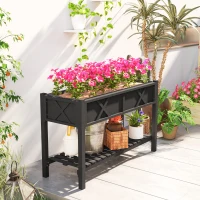 Outsunny Raised Garden Bed, 47 x 22 x 31.5 in. Elevated Wood Planter Box with Storage Shelf, Drainage Holes, and Liner, Black(m-8)