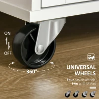 HOMCOM 41" Modern Rolling Kitchen Island on Wheels, Utility Cart Storage Trolley with Rubberwood Top & Drawers, White(m-5)