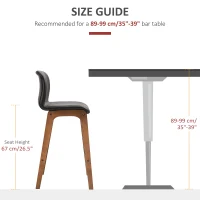 HOMCOM Modern Bar Stools Set of 2, Counter Height Bar Chair with PU Leather Wooden Frame Padding Seats for Dining Room Home Bar, Dark Brown(m-7)