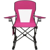 Outsunny Outdoor Rocking Chair Folding Camping Chair Portable Rocker with Armrests, Side Cup Holders, & Carry Bag, Red(m-11)
