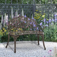 Outsunny 40" Outdoor Garden Bench, Cast Aluminum Antique Rose Style Patio Garden Park Loveseat Bench for Backyard, Porch, Balcony, Lawn, Bronze(m-8)