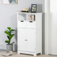 kleankin Freestanding Bathroom Cabinet with Adjustable Shelf and Drawers, Small Cabinet for Bathroom, Living Room, White(m-8)