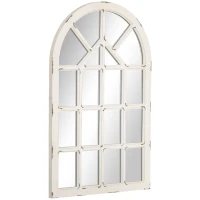 HOMCOM 43x27.5 inch Decorative Wall Mirror, Arch Windowpane Mirror for Wall in Living Room, Bedroom, Rustic White(m-11)