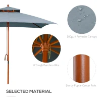 Outsunny 10x10ft Garden Market Parasol Wood Square Patio Umbrella Sunshade Canopy with 2 Pulley Pagoda Style Dark Grey(m-4)