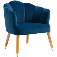 HOMCOM Modern Accent Chairs with Cushioned Seat, Upholstered Velvet Armchair for Bedroom, Living Room Chair with Arms and Wood Legs, Blue(m-11)