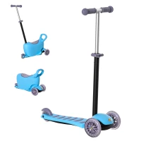 Qaba 3-in-1 Kids Scooter Sliding Walker Push Car 3 Wheels Height Adjustable with Removable Storage Seat Ride on Toy for 2-6 years Light Blue(m-2)