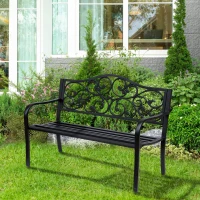 Outsunny Garden Bench Outdoor Loveseat with Vintage Floral Pattern Cast Metal, 50" x 23.6" x 35", Black(m-1)
