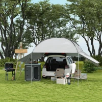 Outsunny Aluminum Camping Table, Camping Kitchen Station Cook Cupborad with 3-Shelf, Storage Organiser for BBQ Party Picnic Grey(m-10)