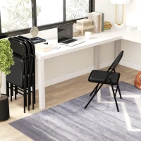 HOMCOM Set of 4 Metal Foldable Chairs, PU Leather Padded Folding Chairs with Cushion Seat and Open Back for Indoor, Black(m-7)