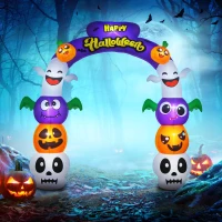 Outsunny 8ft Inflatable Halloween Archway with Pumpkins, Skulls and Ghosts, Bats and Archway Beams, and Yellow Lettering(m-8)