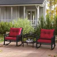 Outsunny 3 Pieces Outdoor PE Rattan Rocker Chair Set, Rocking Chair with Tempered Glass Table Top, 25"x26"x28", Red(m-10)