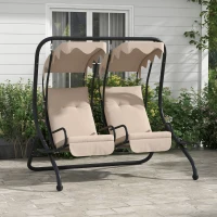 Outsunny 2-Seater Outdoor Porch Swing with Canopy, Patio Swing Chair for Garden, Poolside, Backyard, Beige(m-8)