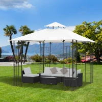 Outsunny 10' x 10' Patio Gazebo, Double Roof Outdoor Gazebo Canopy Shade Shelter with Metal Corner Frame Screen Wall, for Garden, Lawn, Backyard and Deck(m-10)