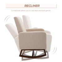 HOMCOM Accent Lounge Rocking Chair with Solid Curved Wood Base and Linen Padded Seat, Cream White(m-5)