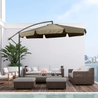 Outsunny 9' Offset Hanging Patio Umbrella, Cantilever Umbrella with Easy Tilt Adjustment, Cross Base and 8 Ribs for Backyard, Poolside, Lawn and Garden, Coffee(m-2)