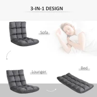 HOMCOM 13-Position Floor Folding Gaming Lazy Floor Sofa Chair Lounge Adjustable Sleeper Bed Couch Recliner, Dark Grey(m-3)
