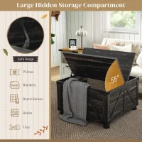 HOMCOM Farmhouse Coffee Table, Square Center Table with Flip-top Lids, Hidden Storage Compartment and Wooden Legs, Distressed Brown(m-4)