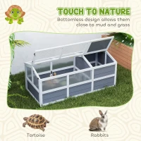 PawHut Wooden Tortoise Habitat Outdoor w/ Bottomless Design, Doors, PC Sun Panel Windows, for Small Animals, Rabbit, Light Gray(m-5)
