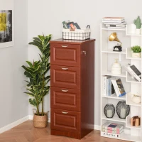 HOMCOM Tall Wooden 4 Drawer Vertical File Cabinet with Enclosed Storage for Letter/Legal Size, File Hangers and Lock, and Key, Dark Brown(m-10)