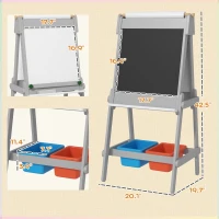 Qaba Easel for Kids, Art Easel w/ Paper Roll, Double Sided Whiteboard & Chalkboard with 2 Storage Boxes(m-3)