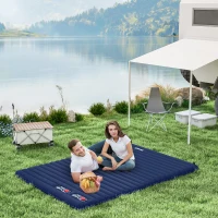 Outsunny Self Inflatable Air Mattress, Portable Double Sleeping Airbed with Carry Bag, Repair Kit for Camping, Hiking, Navy Blue(m-1)