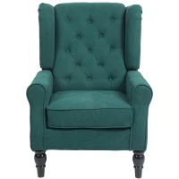 HOMCOM Fabric Accent Chair, Button Tufted Armchair, Armchair with Wood Legs, Thick Padding for Bedroom Dark Green(m-2)