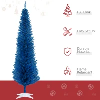HOMCOM 7FT Decorated Christmas Tree, Pencil Christmas Tree with 499 Realistic Branch Tips and Plastic Stand, Blue(m-4)
