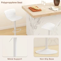 HOMCOM Polypropylene Bar Stools Set of 2, Swivel Barstools with Adjustable Height, Footrest and Backrest, White(m-6)