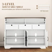 HOMCOM White Sideboard 47.2" Buffet Cabinet with 4 Barn Doors and 3 Drawers, Coffee Bar Cabinet with Adjustable Shelves(m-5)