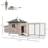 PawHut 77" Wooden Chicken Coop with Nesting Box, Cute Outdoor Hen House with Removable Tray, Ramp Run, for Garden Backyard, Natural(m-3)