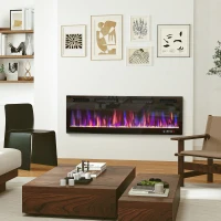 HOMCOM 60" Electric Fireplace Recessed and Wall Mounted, 1500W Ultra-thin with Adjustable Flame, Crystal, Black(m-2)