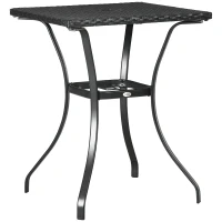 Outsunny Patio Wicker Dining Table with Umbrella Hole, 34 Inch Outdoor PE Rattan Coffee Table with Plastic Board Under the Woven Table Top for Patio, Garden, Balcony, Black(m-11)