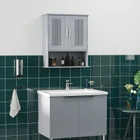 kleankin Modern Bathroom Cabinet, Wall Mounted Medicine Cabinet, Storage Organizer with 2 Door Cabinet and Shelf, Grey(m-8)