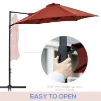 Outsunny 8.5FT Offset Patio Umbrella with 360° Rotation, Outdoor Cantilever Roma Parasol Hanging Sun Shade Canopy Shelter with Cross Base, Wine Red(m-4)